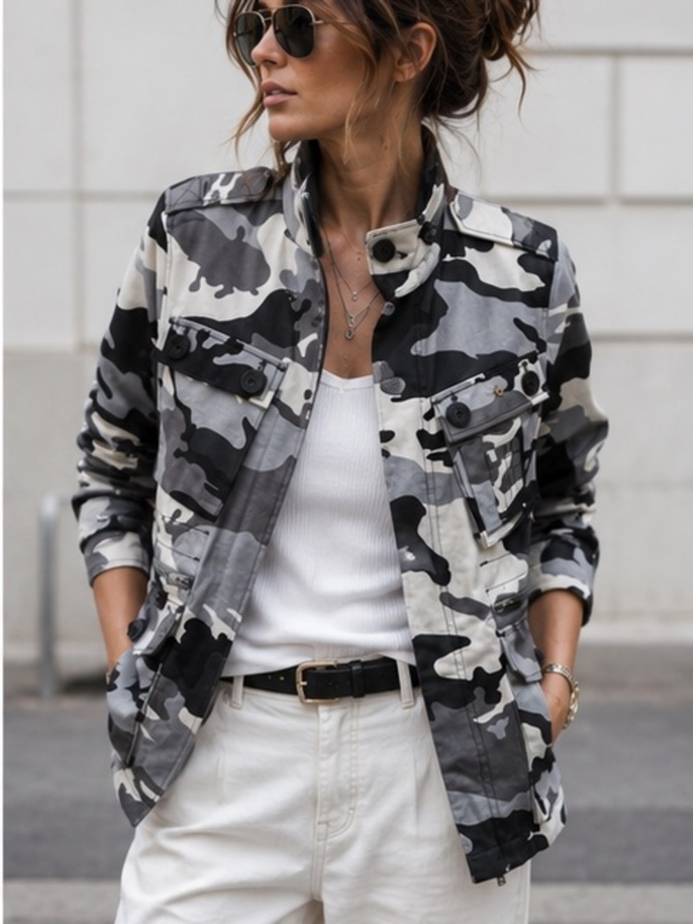 Zadig & Voltaire Kola Camo Skull Utility Field Jacket Black Grey Small NWT
